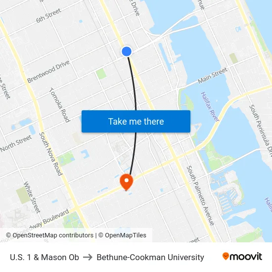 U.S. 1 & Mason Ob to Bethune-Cookman University map