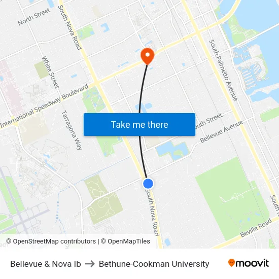 Bellevue & Nova Ib to Bethune-Cookman University map