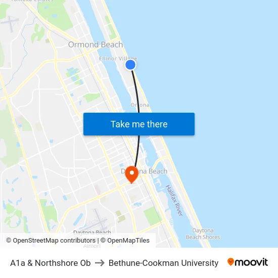 A1a & Northshore Ob to Bethune-Cookman University map