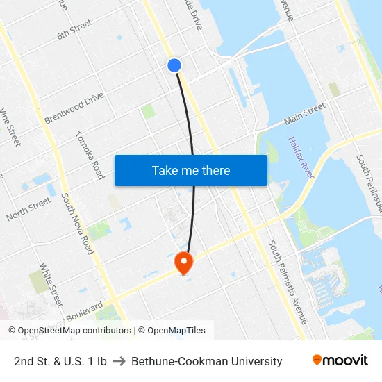 2nd St. & U.S. 1 Ib to Bethune-Cookman University map