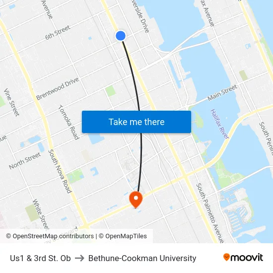 Us1 & 3rd St. Ob to Bethune-Cookman University map