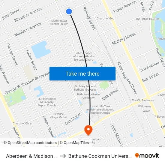 Aberdeen & Madison Ib to Bethune-Cookman University map