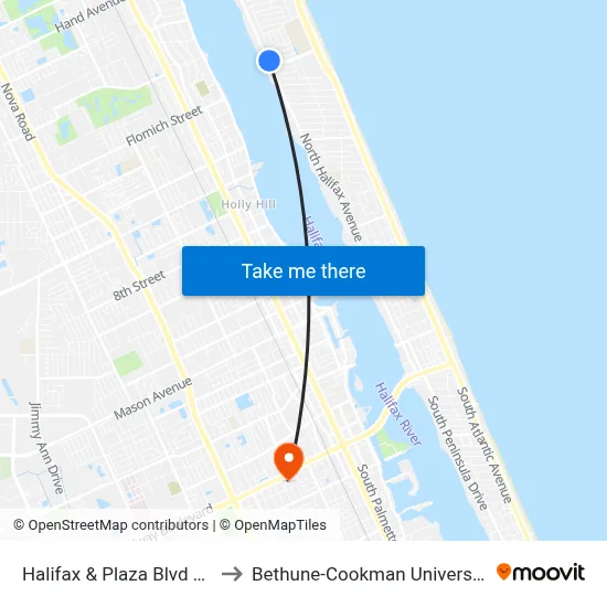 Halifax & Plaza Blvd Ob to Bethune-Cookman University map