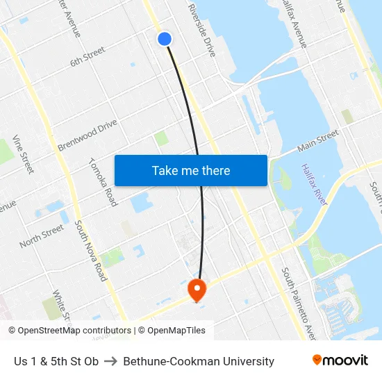 Us 1 & 5th St Ob to Bethune-Cookman University map