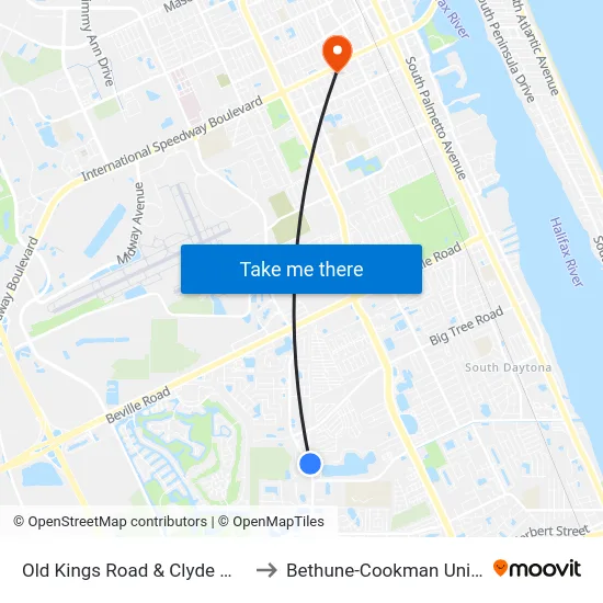 Old Kings Road & Clyde Morris Ib to Bethune-Cookman University map