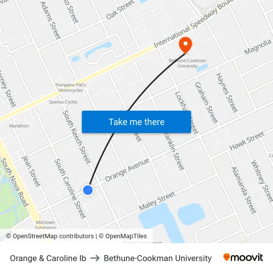 Orange & Caroline Ib to Bethune-Cookman University map