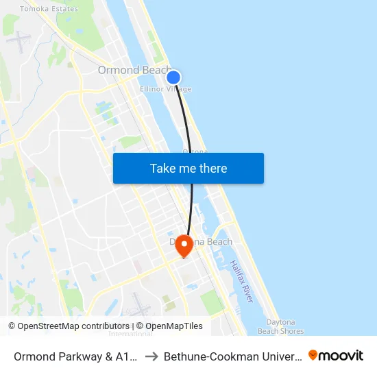 Ormond Parkway & A1a Ib to Bethune-Cookman University map