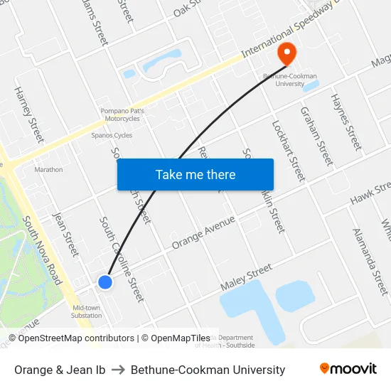 Orange & Jean Ib to Bethune-Cookman University map