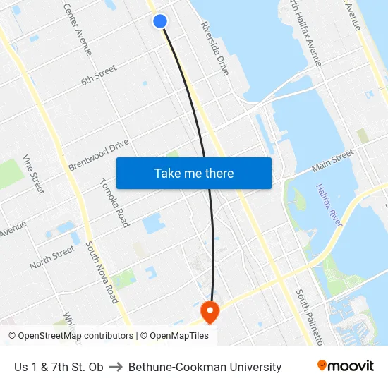 Us 1 & 7th St. Ob to Bethune-Cookman University map