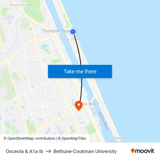 Osceola & A1a Ib to Bethune-Cookman University map
