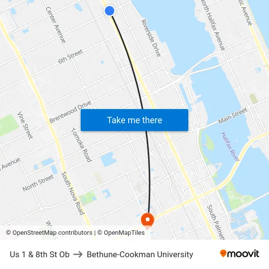 Us 1 & 8th St Ob to Bethune-Cookman University map