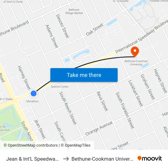 Jean & Int'L Speedway Ib to Bethune-Cookman University map