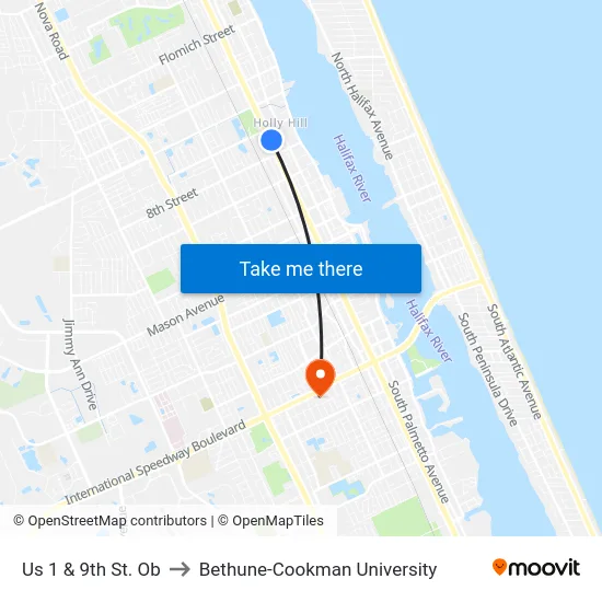 Us 1 & 9th St. Ob to Bethune-Cookman University map