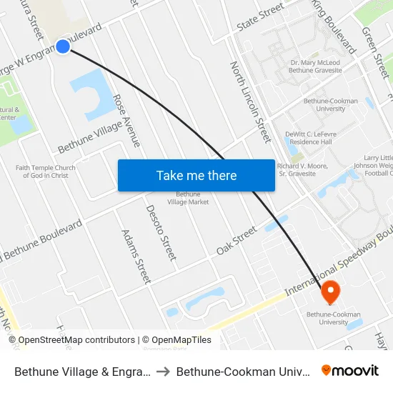 Bethune Village & Engram Ib to Bethune-Cookman University map