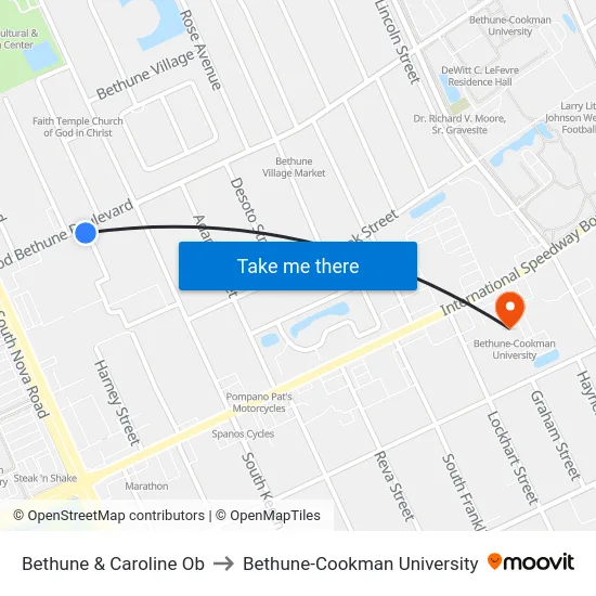 Bethune & Caroline Ob to Bethune-Cookman University map