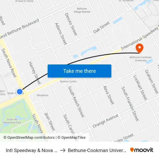 Intl Speedway & Nova Ob to Bethune-Cookman University map