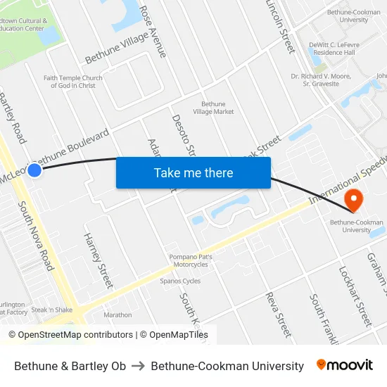 Bethune & Bartley Ob to Bethune-Cookman University map