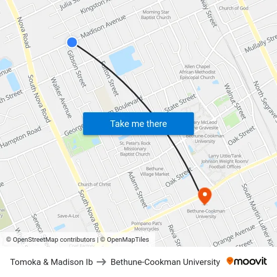 Tomoka & Madison Ib to Bethune-Cookman University map