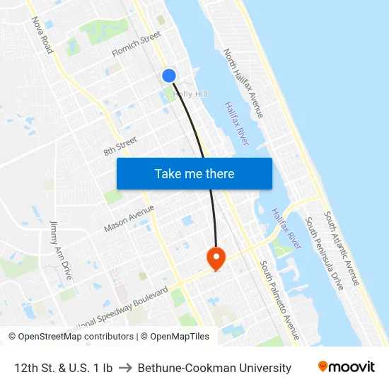 12th St. & U.S. 1 Ib to Bethune-Cookman University map