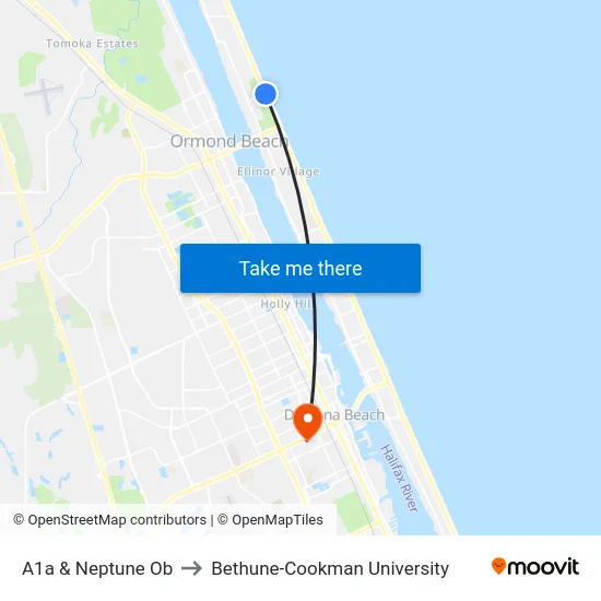 A1a & Neptune Ob to Bethune-Cookman University map