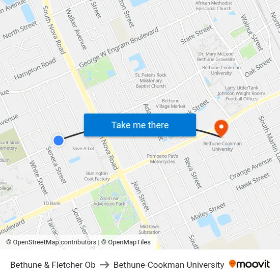Bethune & Fletcher Ob to Bethune-Cookman University map