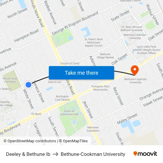 Deeley & Bethune Ib to Bethune-Cookman University map