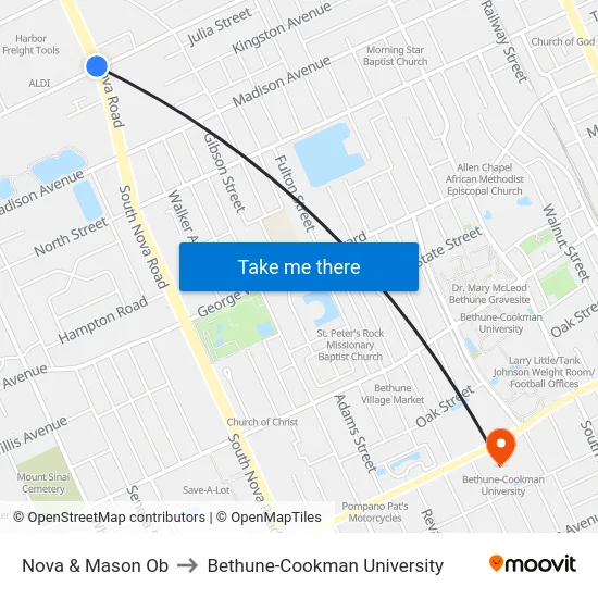 Nova & Mason Ob to Bethune-Cookman University map