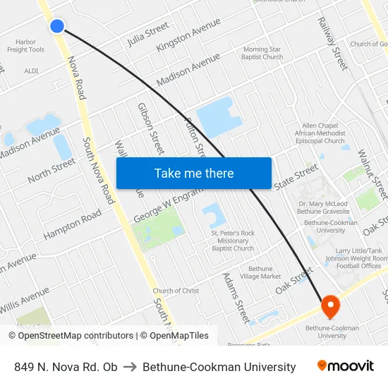 849 N. Nova Rd. Ob to Bethune-Cookman University map