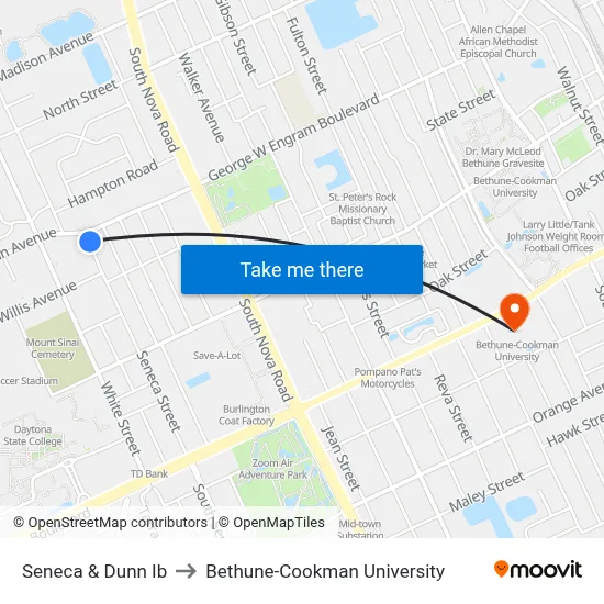 Seneca & Dunn Ib to Bethune-Cookman University map
