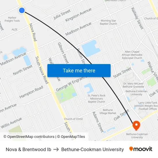 Nova & Brentwood Ib to Bethune-Cookman University map
