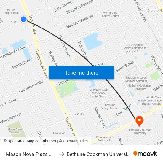 Mason Nova Plaza Wb to Bethune-Cookman University map