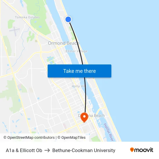 A1a & Ellicott Ob to Bethune-Cookman University map
