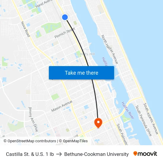 Castilla St. & U.S. 1 Ib to Bethune-Cookman University map