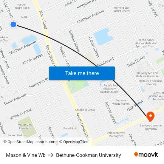 Mason & Vine Wb to Bethune-Cookman University map