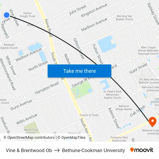 Vine & Brentwood Ob to Bethune-Cookman University map