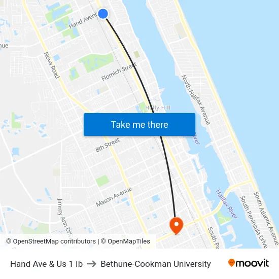 Hand Ave & Us 1 Ib to Bethune-Cookman University map