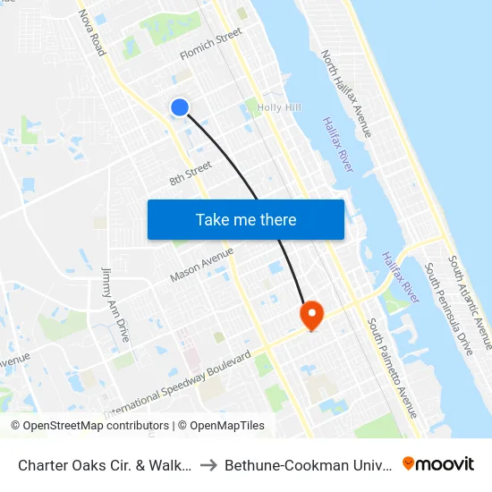 Charter Oaks Cir. & Walker Ob to Bethune-Cookman University map
