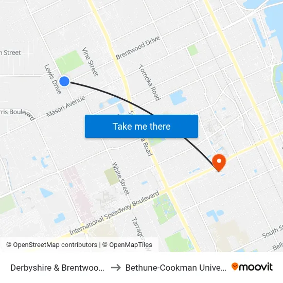 Derbyshire & Brentwood Ob to Bethune-Cookman University map