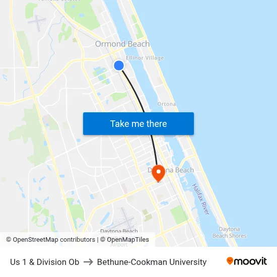 Us 1 & Division Ob to Bethune-Cookman University map