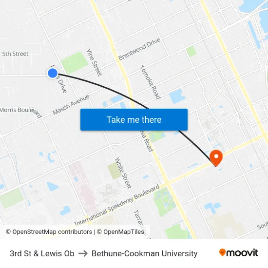 3rd St & Lewis Ob to Bethune-Cookman University map