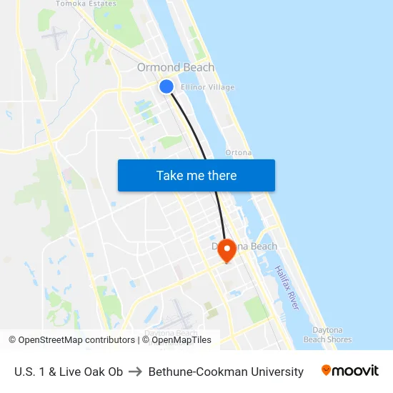 U.S. 1 & Live Oak Ob to Bethune-Cookman University map
