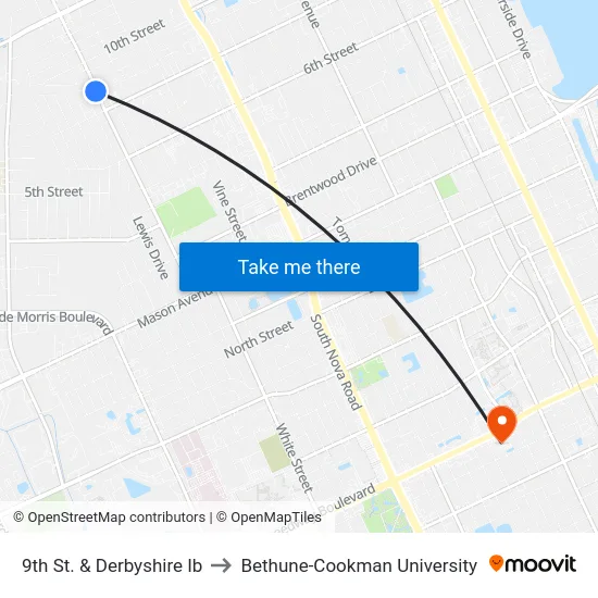 9th St. & Derbyshire Ib to Bethune-Cookman University map