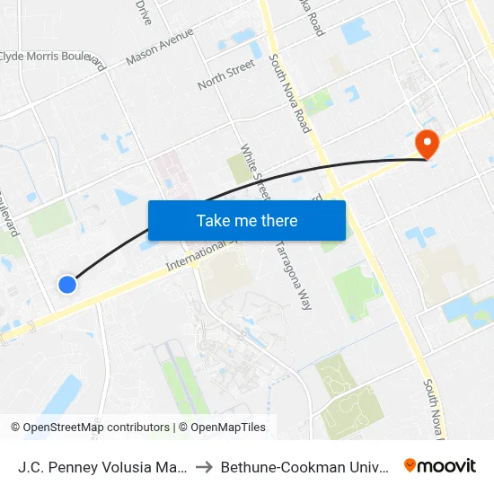 J.C. Penney Volusia Mall Ob to Bethune-Cookman University map