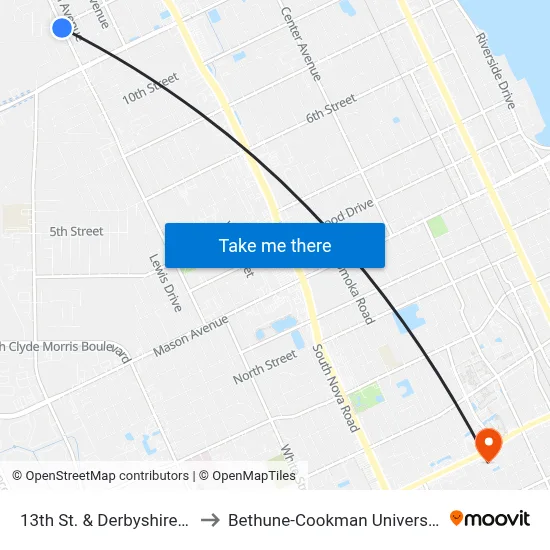 13th St. & Derbyshire Ib to Bethune-Cookman University map