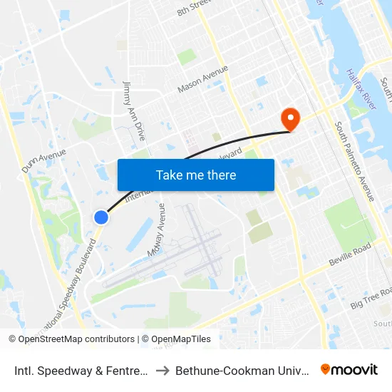 Intl. Speedway & Fentress Ib to Bethune-Cookman University map