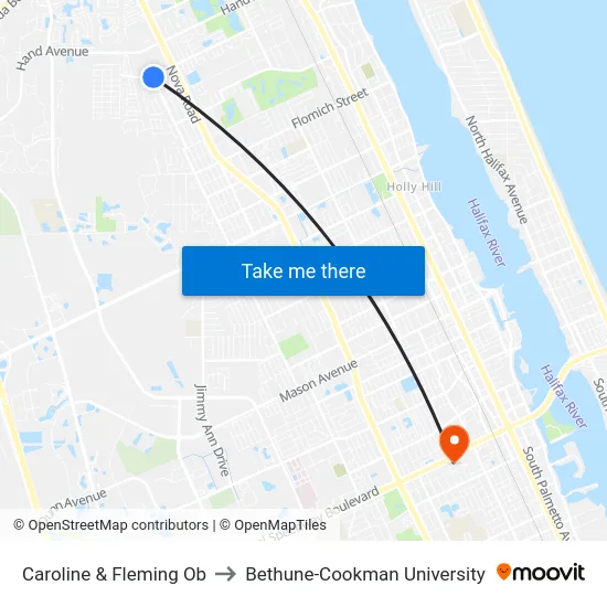 Caroline & Fleming Ob to Bethune-Cookman University map