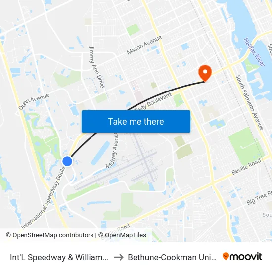 Int'L Speedway & Williamson Ob to Bethune-Cookman University map