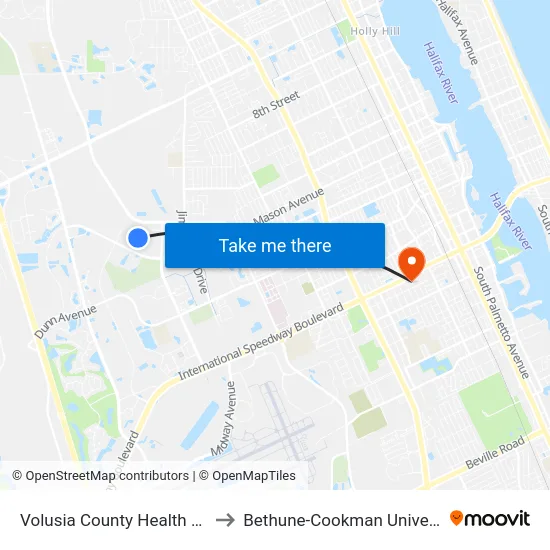Volusia County Health Dept to Bethune-Cookman University map