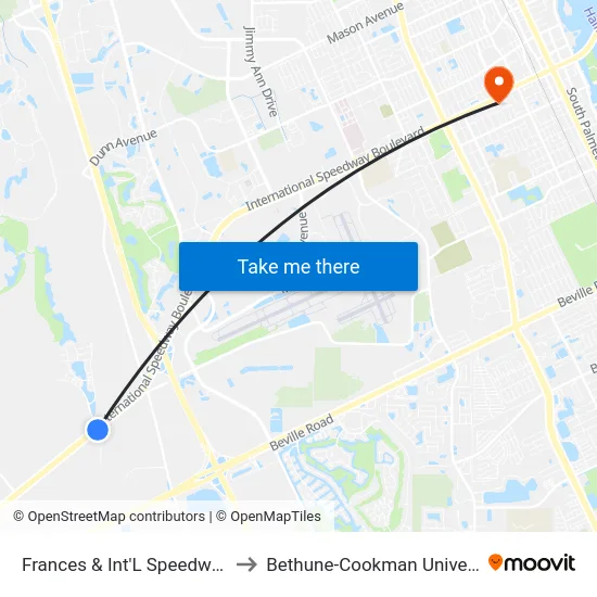 Frances & Int'L Speedway Ib to Bethune-Cookman University map