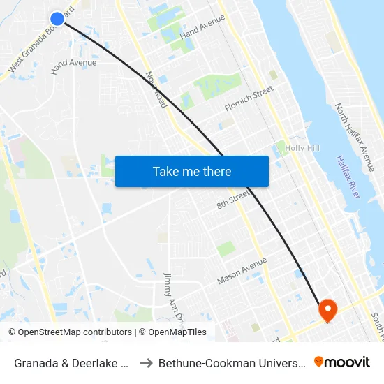 Granada & Deerlake Ob to Bethune-Cookman University map